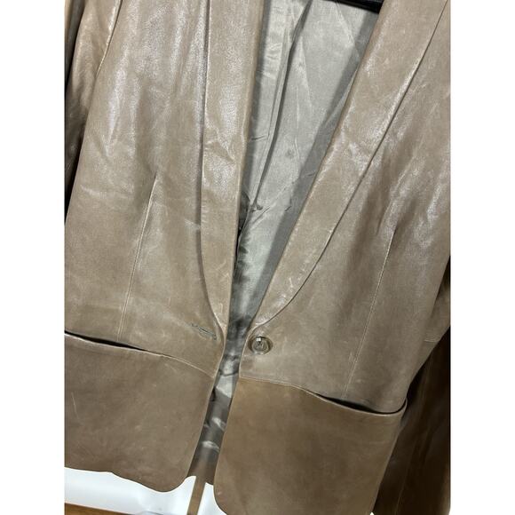 $1095 Vince Women Brown Tan Fitted Lamb Leather Blazer Jacket Size 2 - Picture 4 of 8